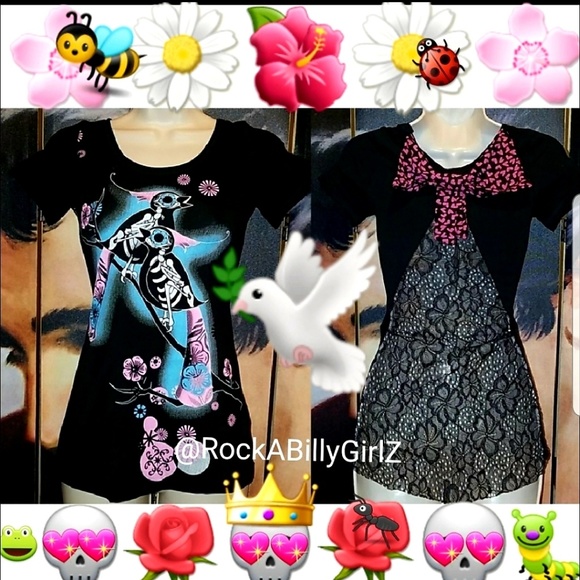 Too Fast Tops - Too Fast Skeleton Bird Top w Black Lace Back Large Pink Polka Dot Bow